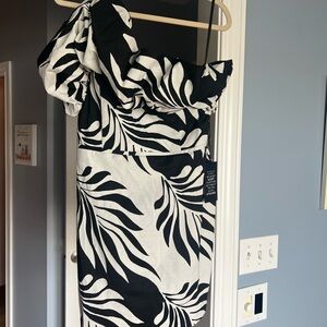 White House Black Market jacquard one shoulder cocktail dress
